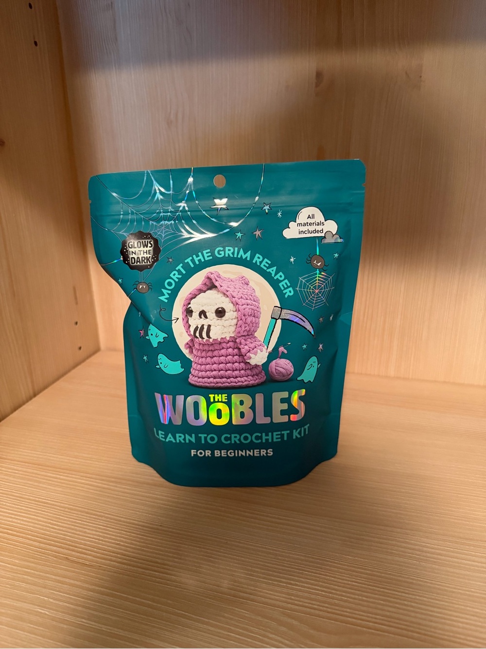 The Woobles Mort the Grim Reaper Crochet Kit - Teal & Pink